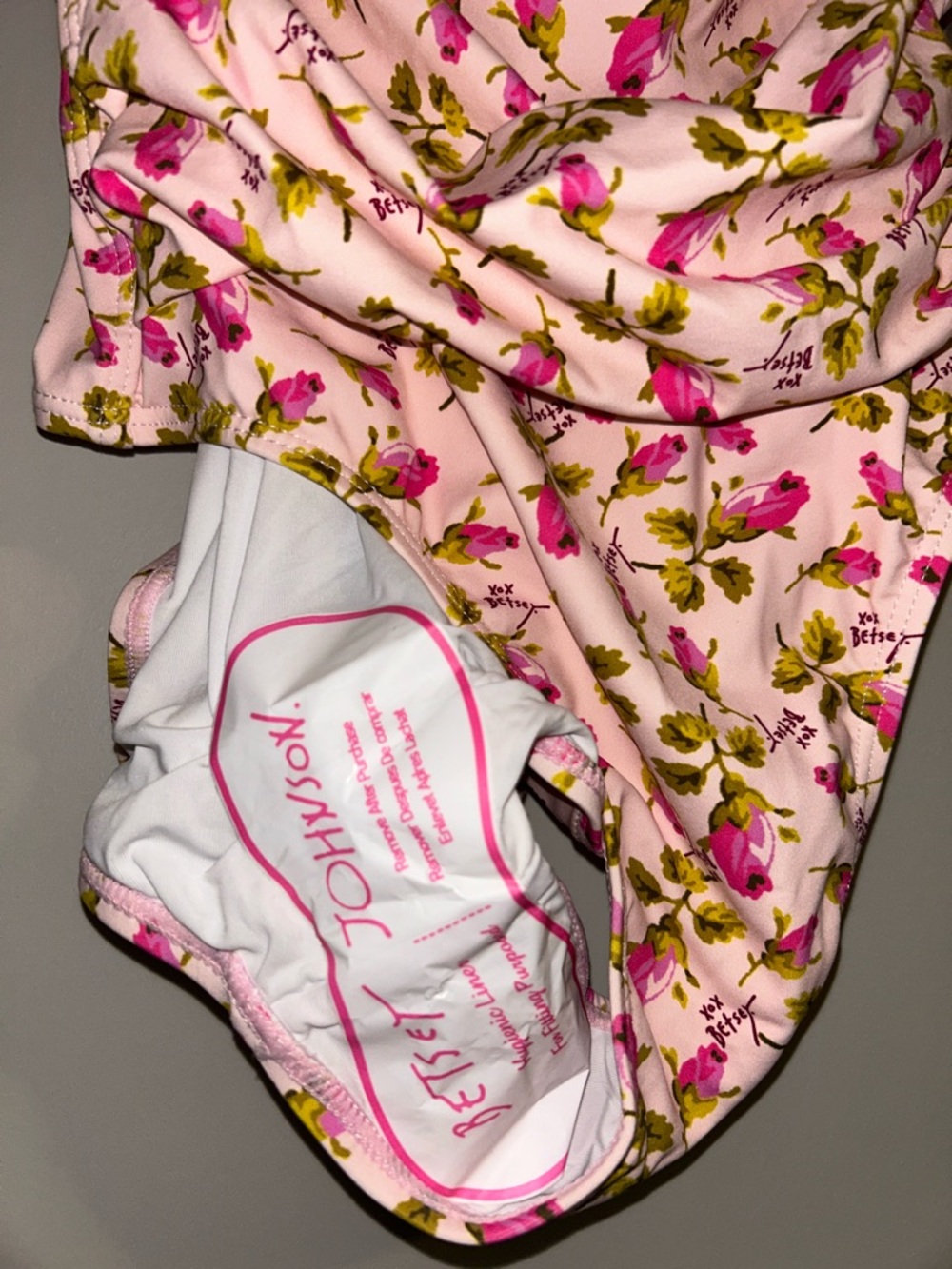 Betsey Johnson Floral Print Ruched swimsuit ROSES ROSE ROSEBUDS PINK SZ M NEW! - Picture 5 of 9